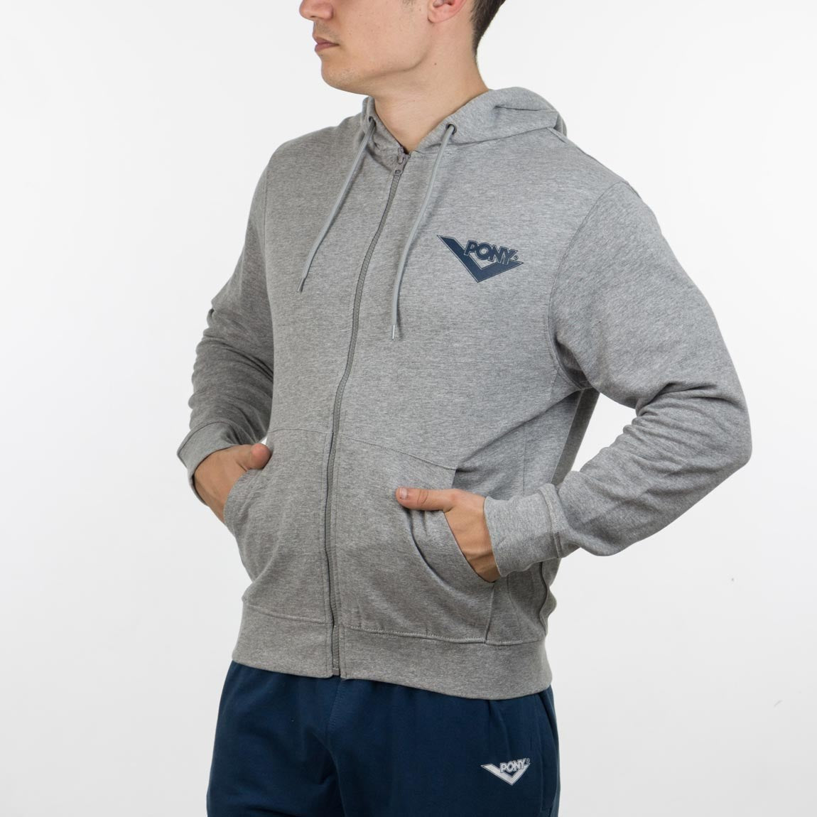 Pony hombre canguro con cierre-gris