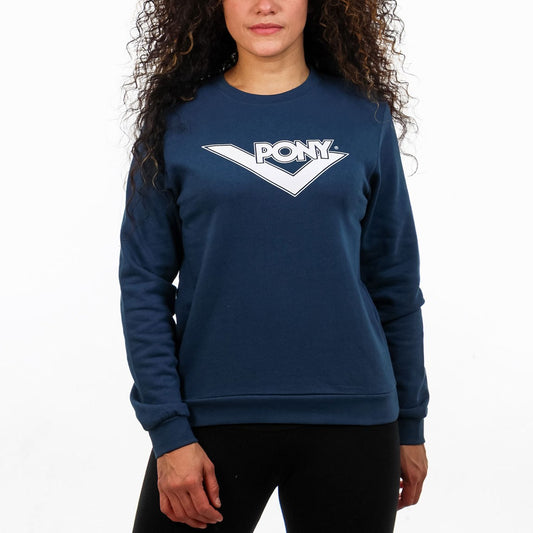 Pony mujer buzo cuello redondo-marino