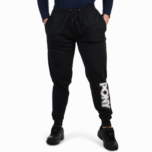 Pony mujer pantalon con felpa logo pierna-negro