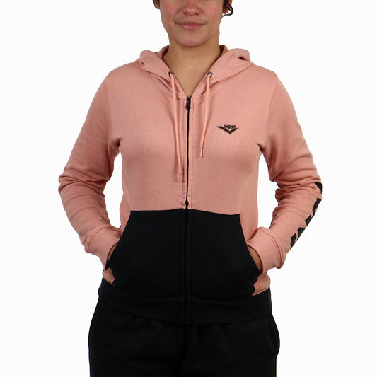 Pony mujer campera c/capucha y bolsillos contraste-rosa viejo/neg
