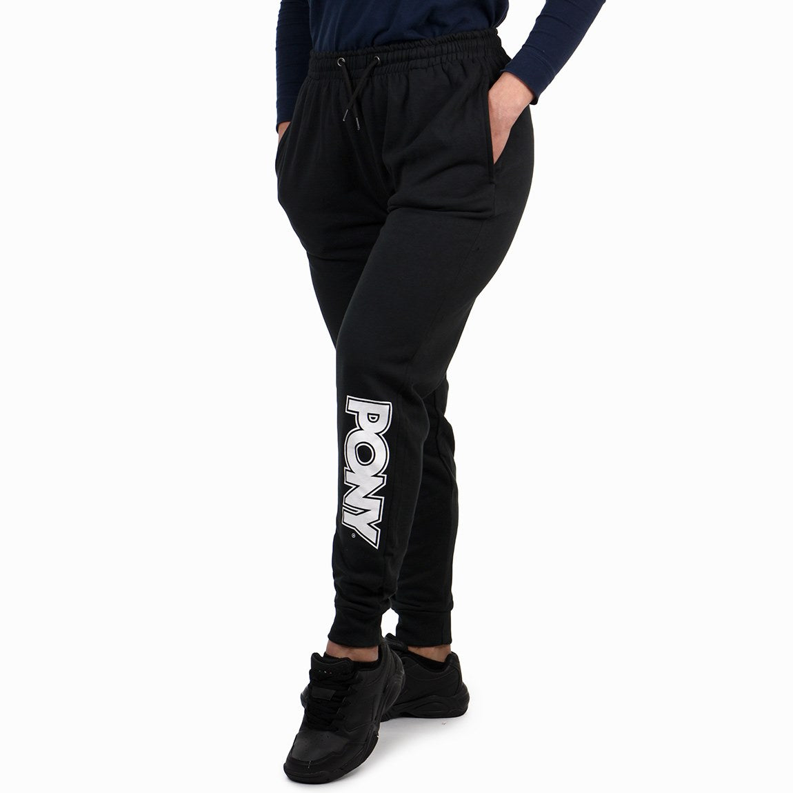 Pony mujer pantalon con felpa logo pierna-negro