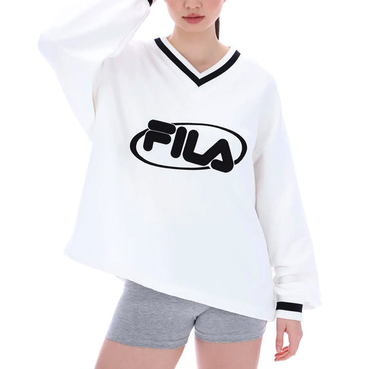 Fila mujer buzo fit v-neck pullover - cream