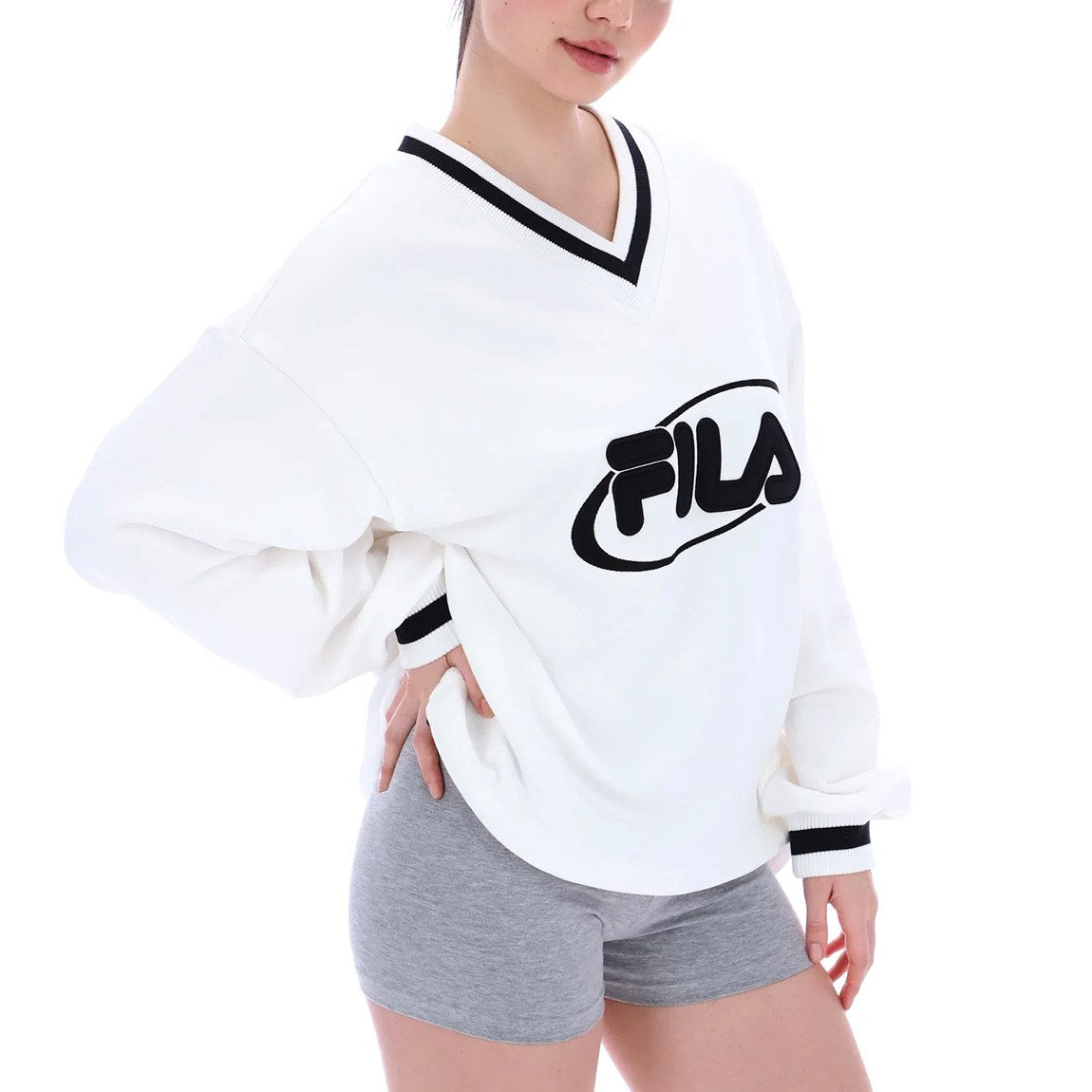 Fila mujer buzo fit v-neck pullover - cream