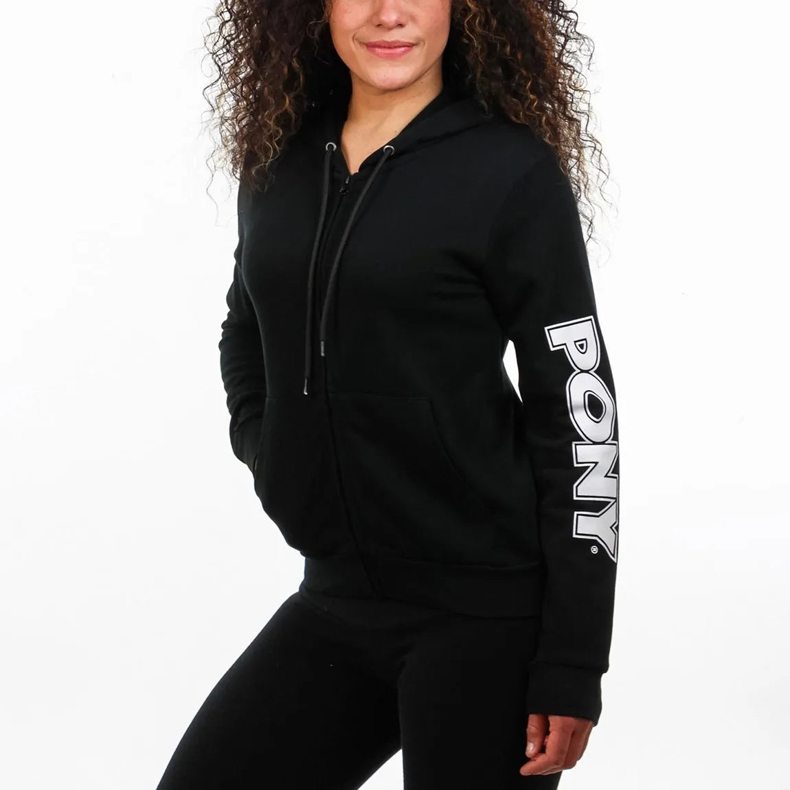 Pony mujer canguro con cierre-negro